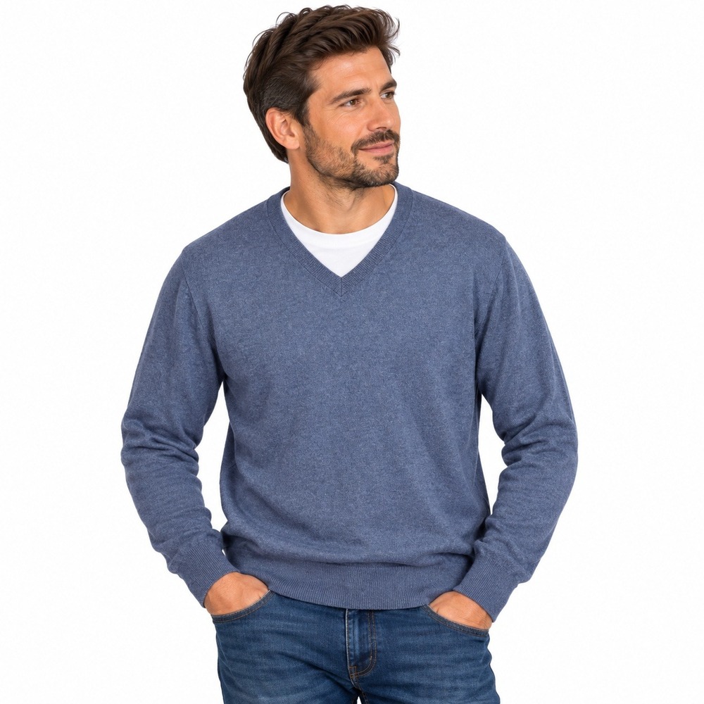 Banana Republic Luxe Sweater Mens L Blue Gray 100% Merino Wool V Neck Pullover